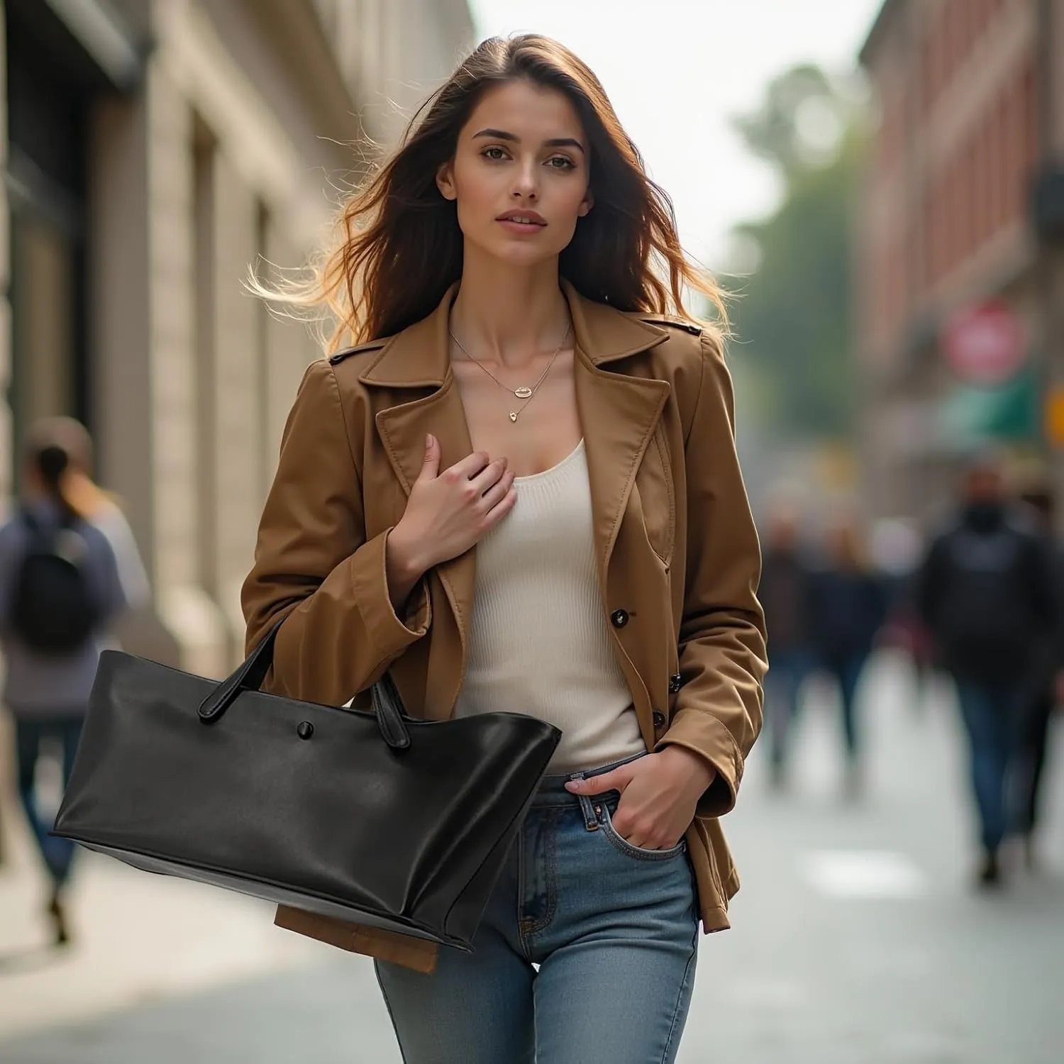 2Pcs Set, Large Leather/Canvas Tote Bag for Women, Casual Designer Detachable Crossbody Shoulder Bag,Top Handle Purse