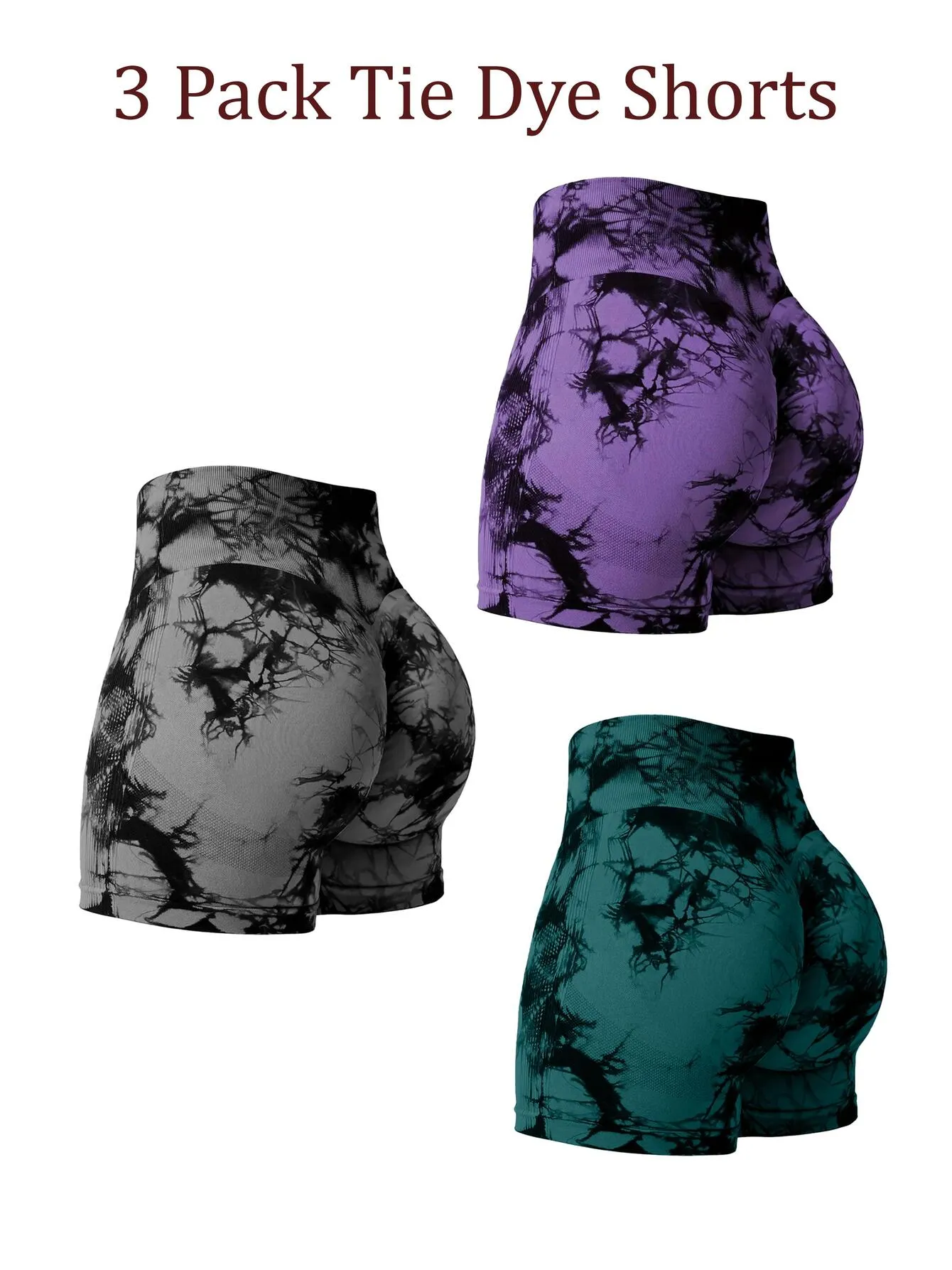 3 Pack High Waist Tie-Dye Biker Shorts