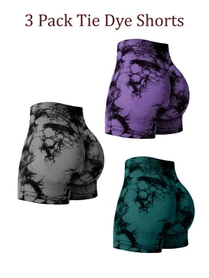 3 Pack High Waist Tie-Dye Biker Shorts