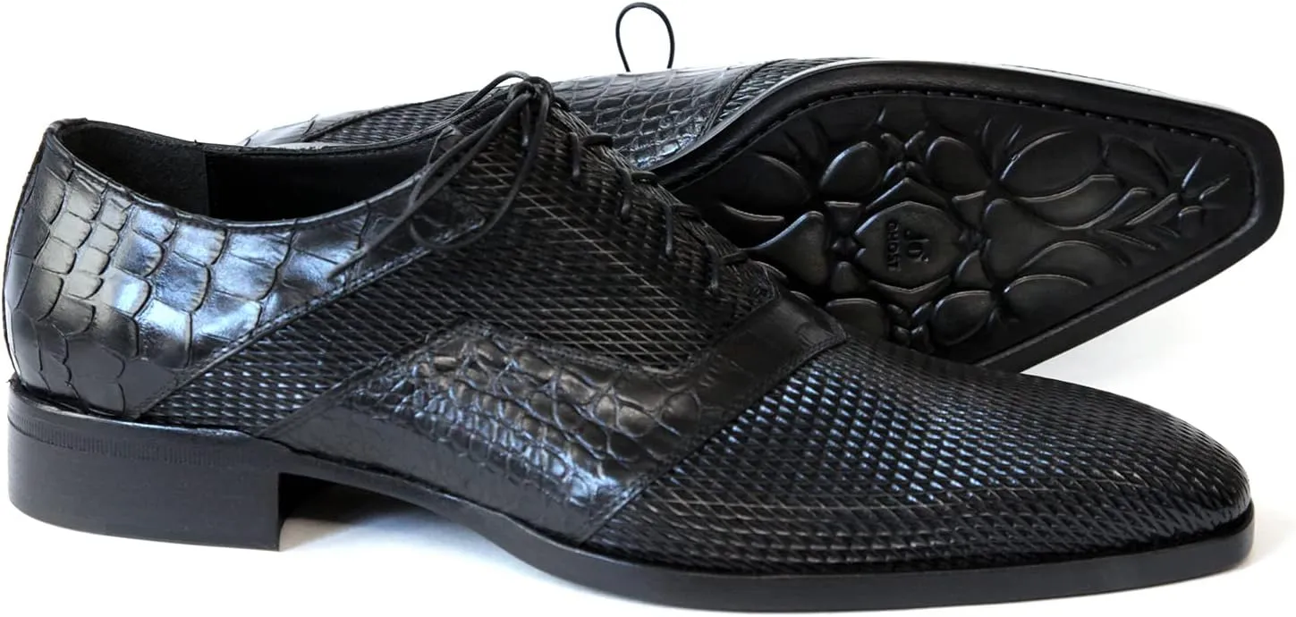 3519 Italian Black Laser Cut with Crocodile Print Leather Shoes
