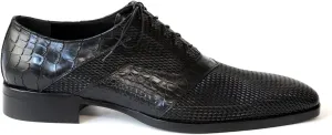 3519 Italian Black Laser Cut with Crocodile Print Leather Shoes