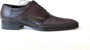 3519 Italian Bordo Laser Cut with Crocodile Print Leather Shoes