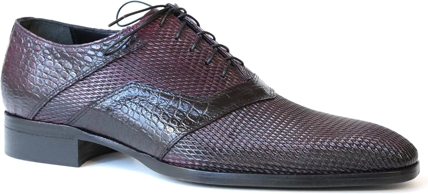 3519 Italian Bordo Laser Cut with Crocodile Print Leather Shoes