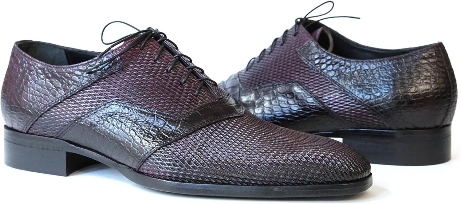3519 Italian Bordo Laser Cut with Crocodile Print Leather Shoes