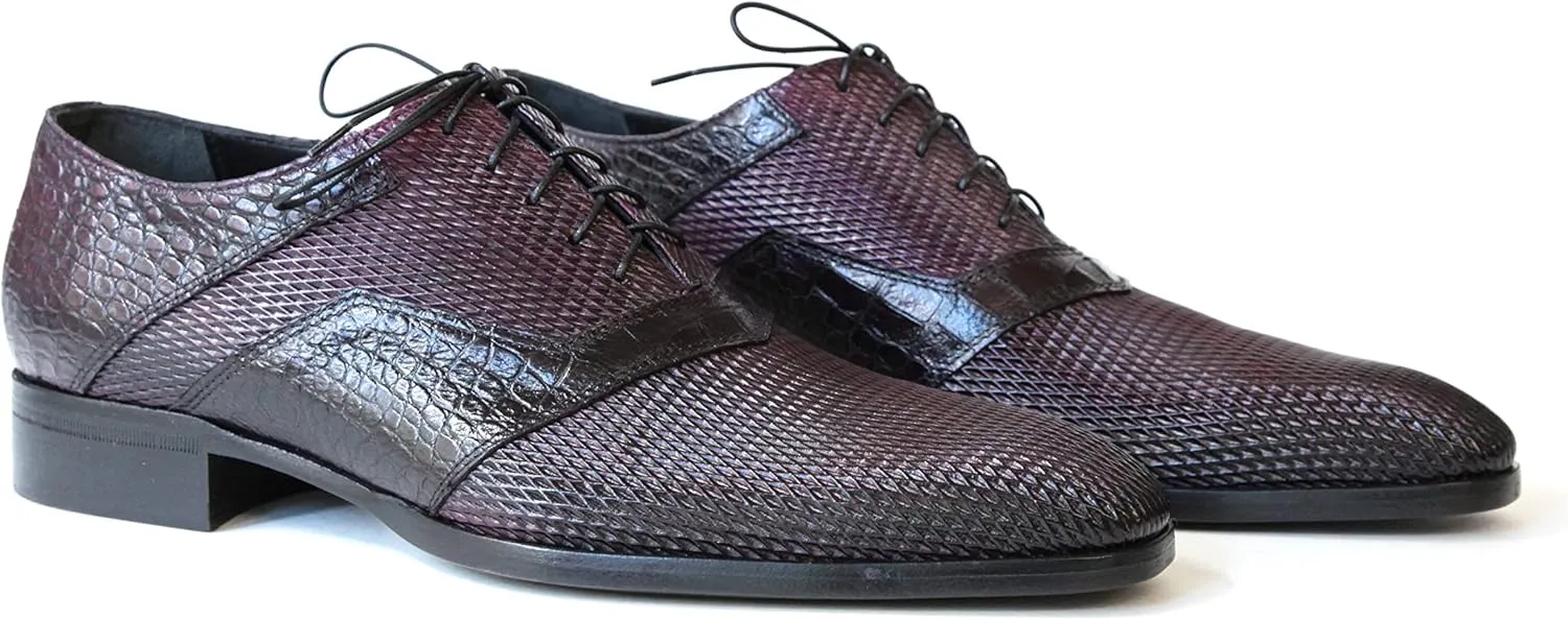 3519 Italian Bordo Laser Cut with Crocodile Print Leather Shoes