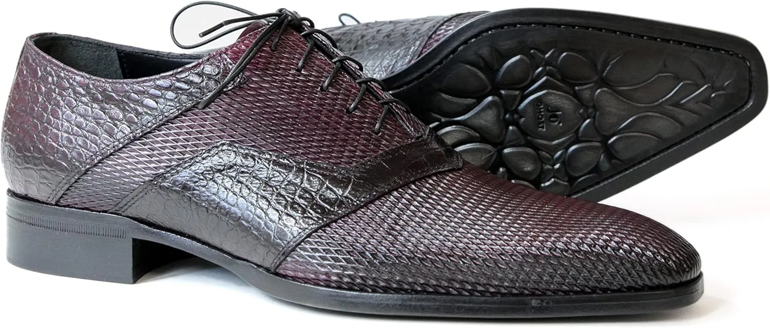 3519 Italian Bordo Laser Cut with Crocodile Print Leather Shoes