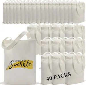 40 Pieces Sublimation Canvas Tote Bags Bulk Blank Tote Bags Screen Printing Reusable Polyester Grocery Bags for Sublimation Heat Transfer Vinyl DIY Crafting White, 14x16 Inch