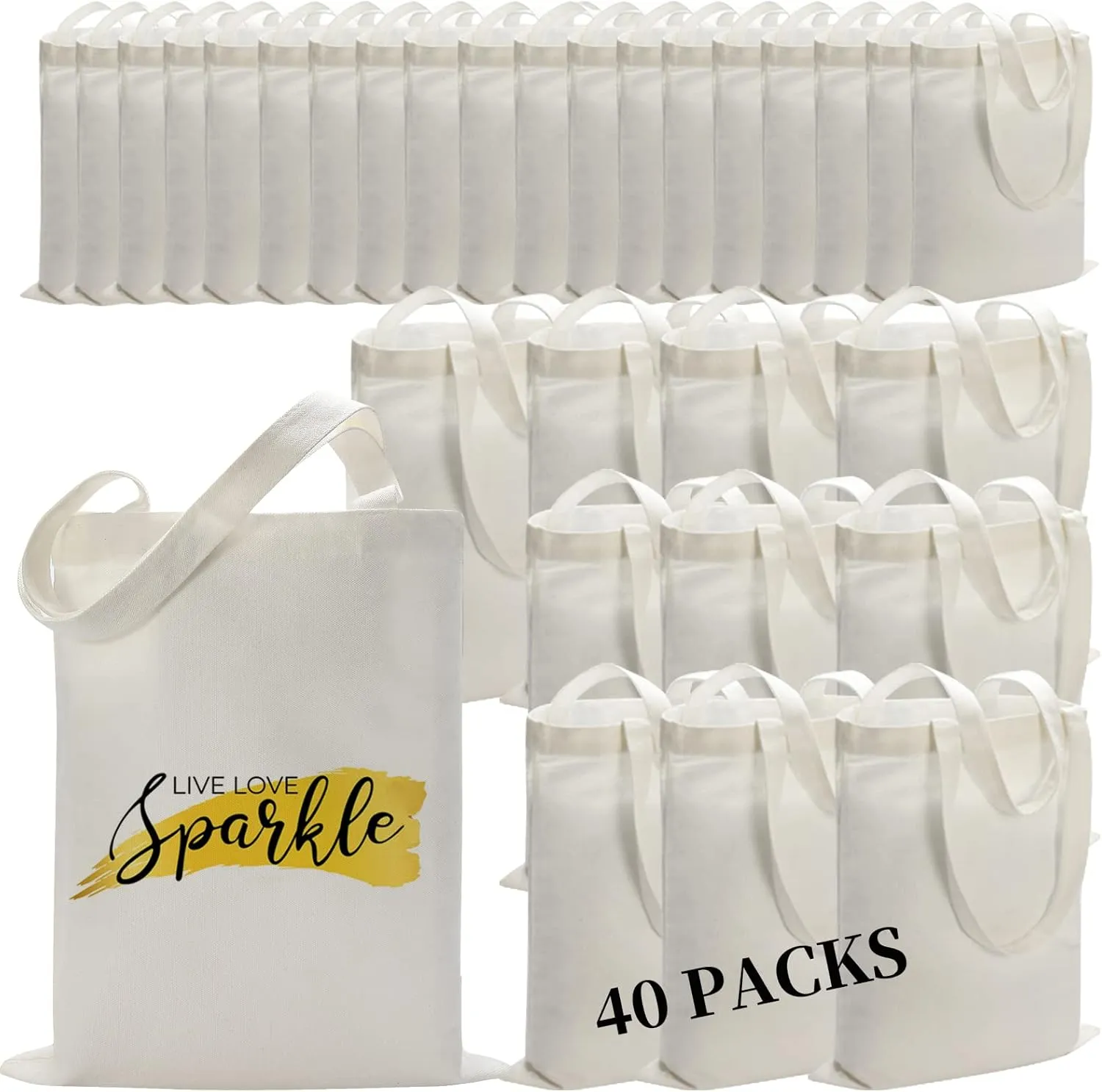 40 Pieces Sublimation Canvas Tote Bags Bulk Blank Tote Bags Screen Printing Reusable Polyester Grocery Bags for Sublimation Heat Transfer Vinyl DIY Crafting White, 14x16 Inch