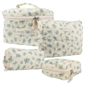 4Pcs Quilted Makeup Bag Set, Assorted Color Floral Pattern, Terylene Material, Zipper Closure, 9.05x5.9x5.51 inches, Stain Resistant, Easy to Clean, Toiletry, Travel, Women, Unisex-Adult