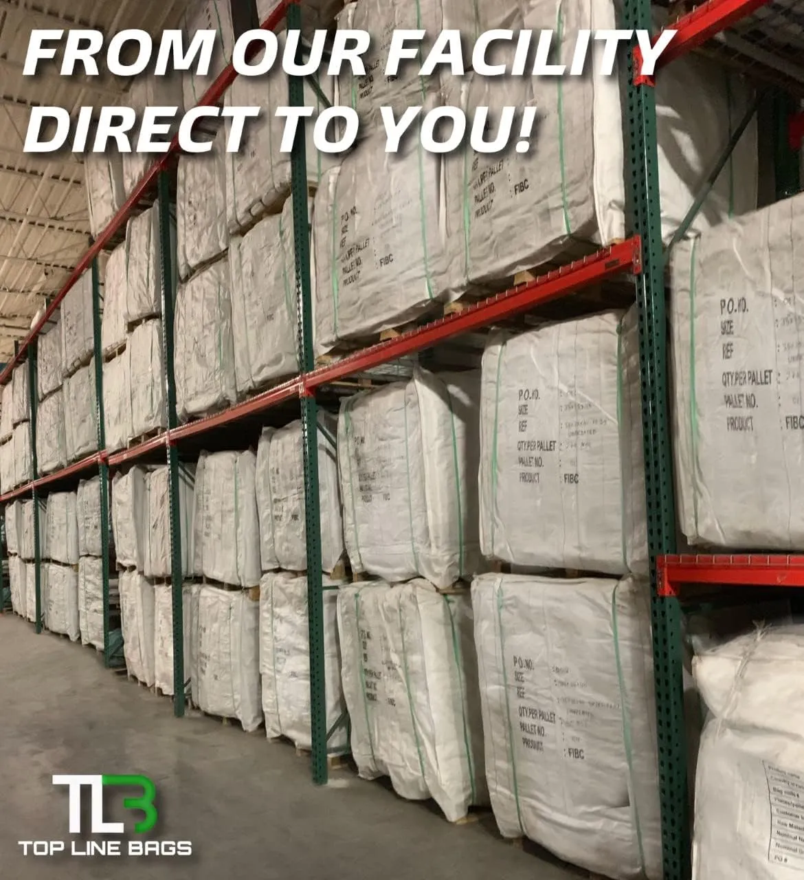(50 BAGS) Bulk Bags. 35"x 35" 47"- Duffel Top/ Flat Bottom. 2200LB Capacity- 4 Lifting Loops- Top Line Bags Inc. (50 bags with pallet delivery)
