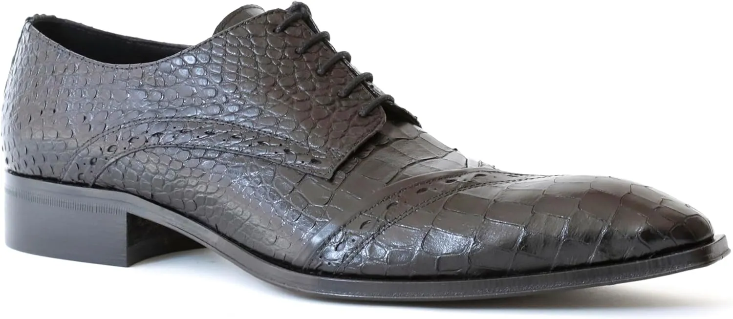 5227 Italian Black Crocodile Print Lace Up Shoes