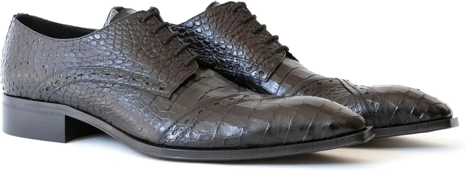 5227 Italian Black Crocodile Print Lace Up Shoes