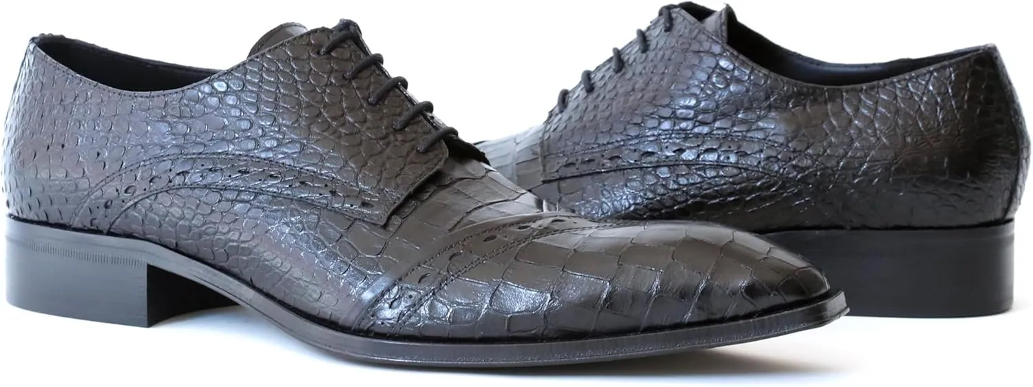 5227 Italian Black Crocodile Print Lace Up Shoes