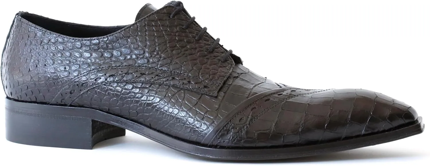 5227 Italian Black Crocodile Print Lace Up Shoes