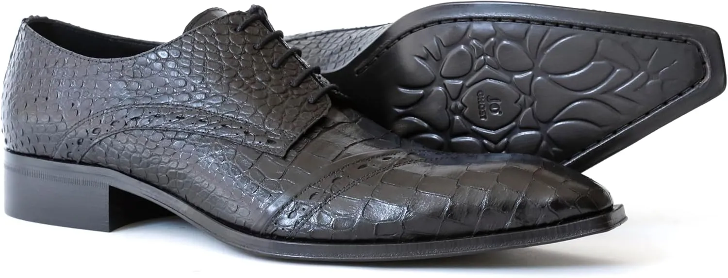 5227 Italian Black Crocodile Print Lace Up Shoes