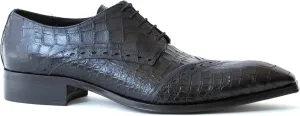 5227 Italian Blue Crocodile Print Lace Up Shoes
