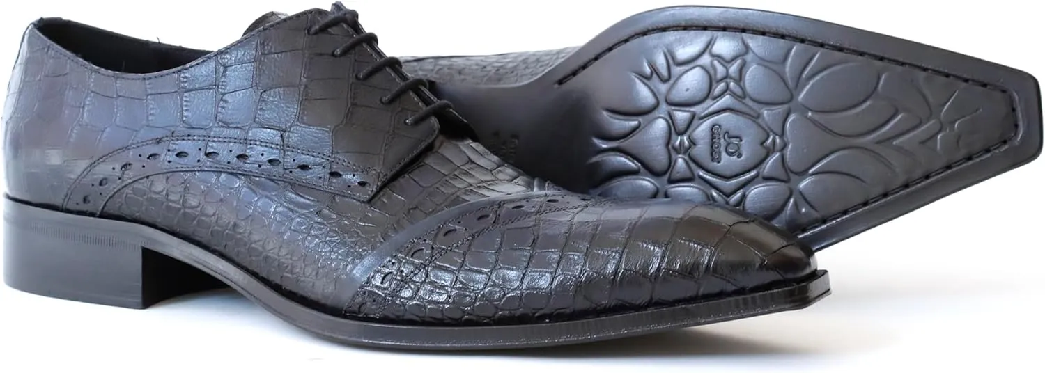 5227 Italian Blue Crocodile Print Lace Up Shoes
