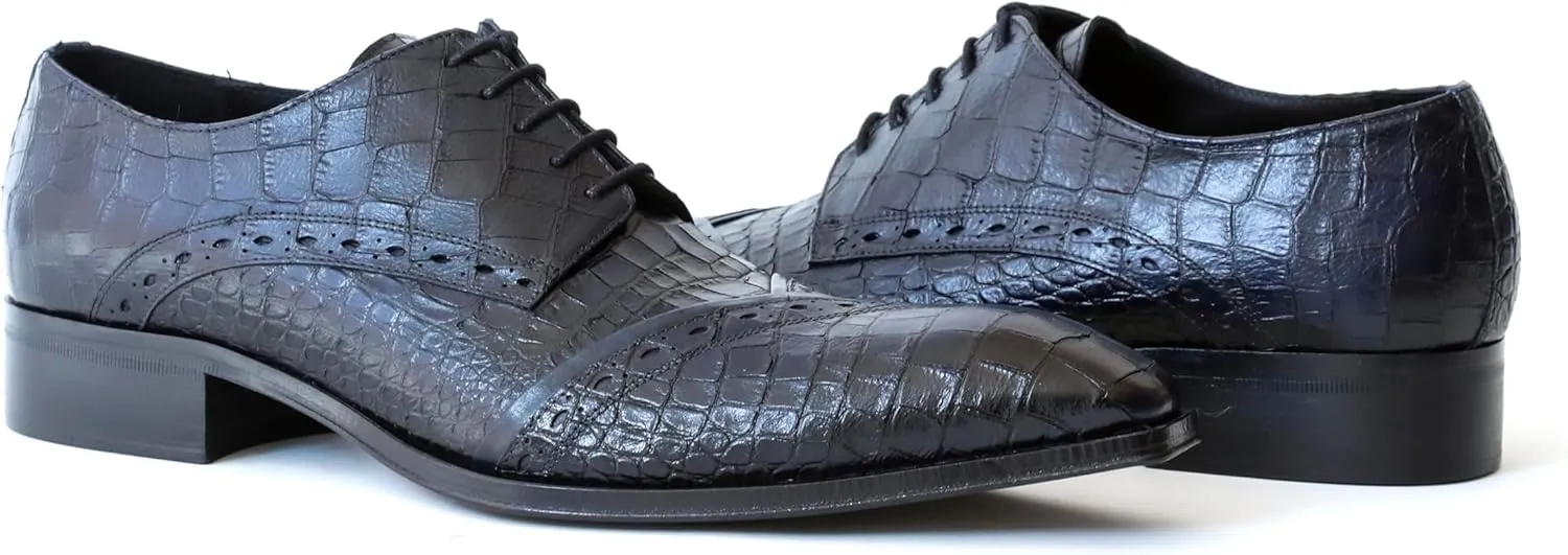 5227 Italian Blue Crocodile Print Lace Up Shoes
