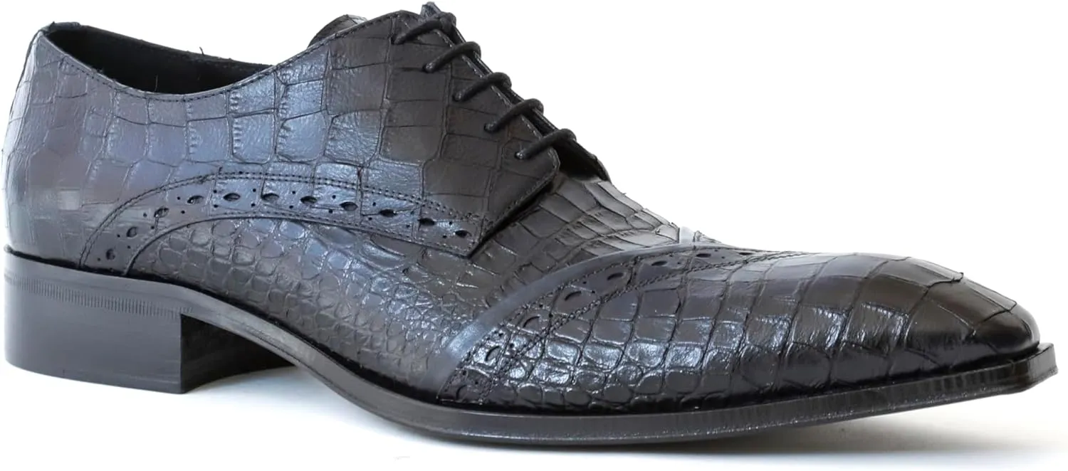 5227 Italian Blue Crocodile Print Lace Up Shoes