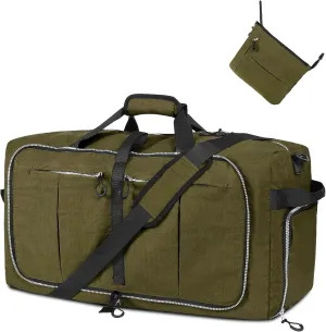 65L Foldable Nylon Duffle Bag, Waterproof Large Travel Bag with Thicken Bottom, Army Green