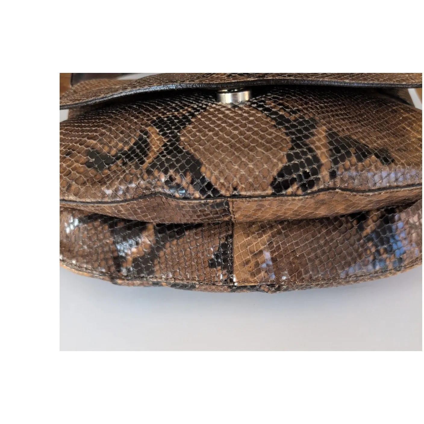 70s Snakeskin Leather Shoulder Bag Brown by Joan Helpern