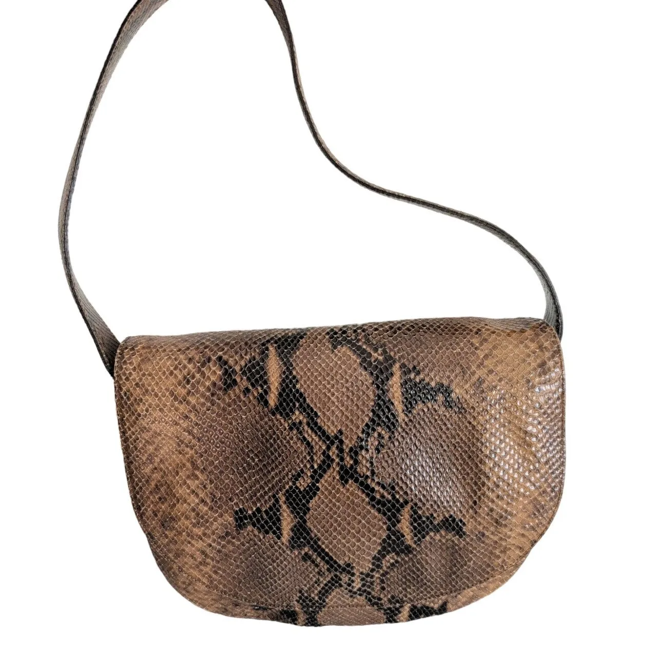 70s Snakeskin Leather Shoulder Bag Brown by Joan Helpern