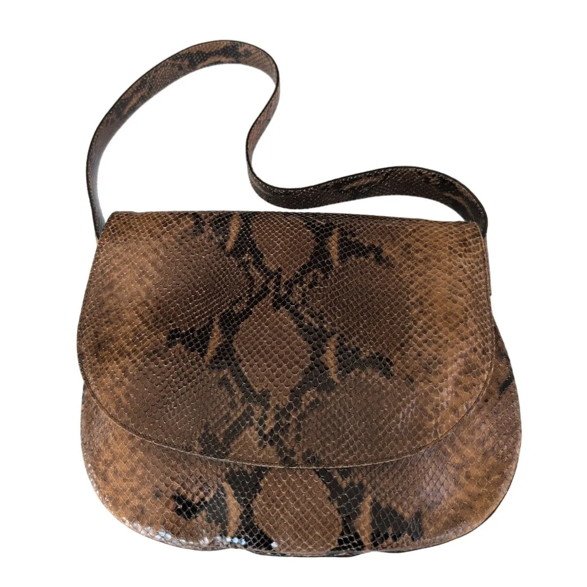 70s Snakeskin Leather Shoulder Bag Brown by Joan Helpern
