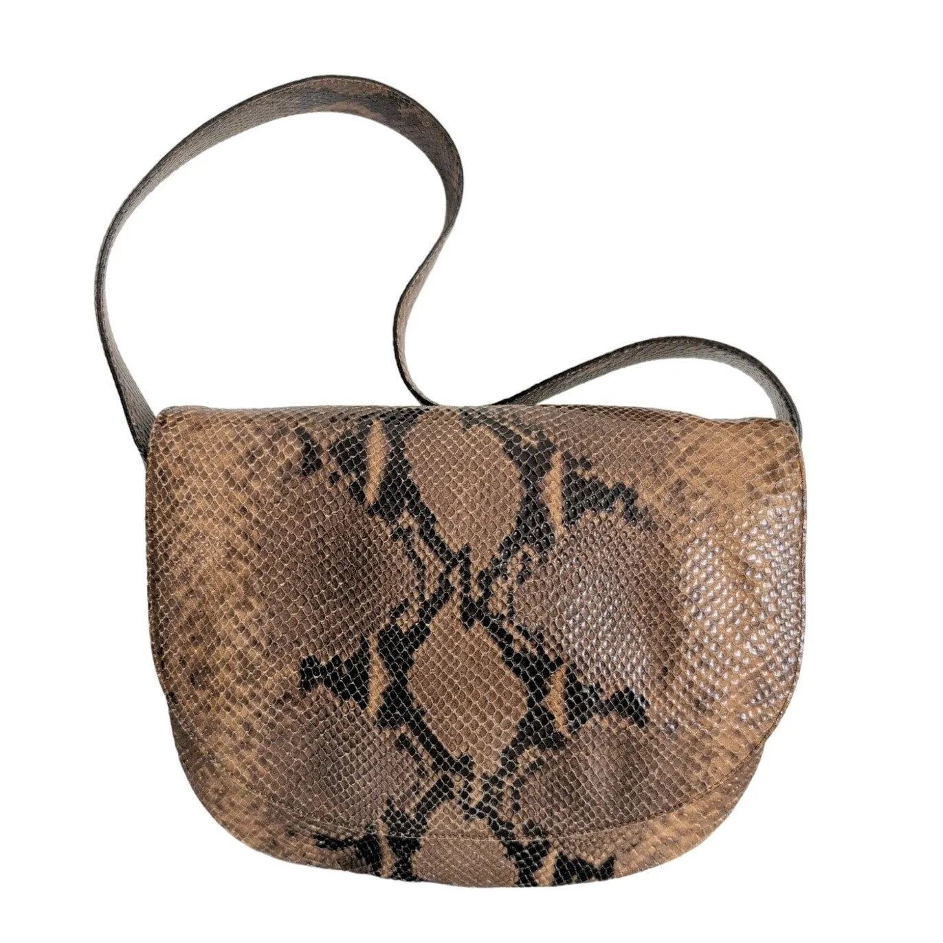 70s Snakeskin Leather Shoulder Bag Brown by Joan Helpern