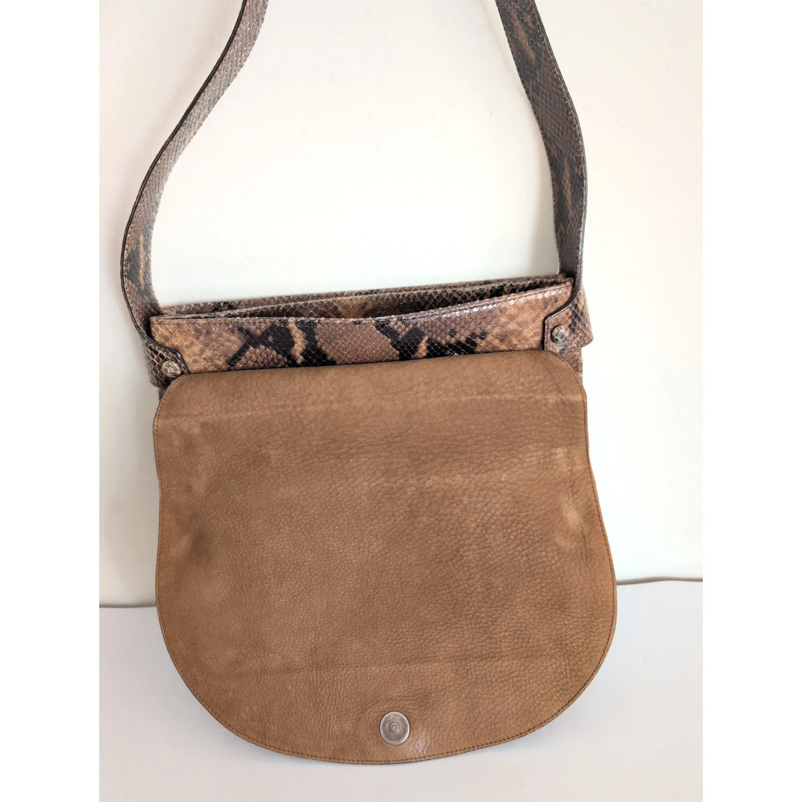 70s Snakeskin Leather Shoulder Bag Brown by Joan Helpern