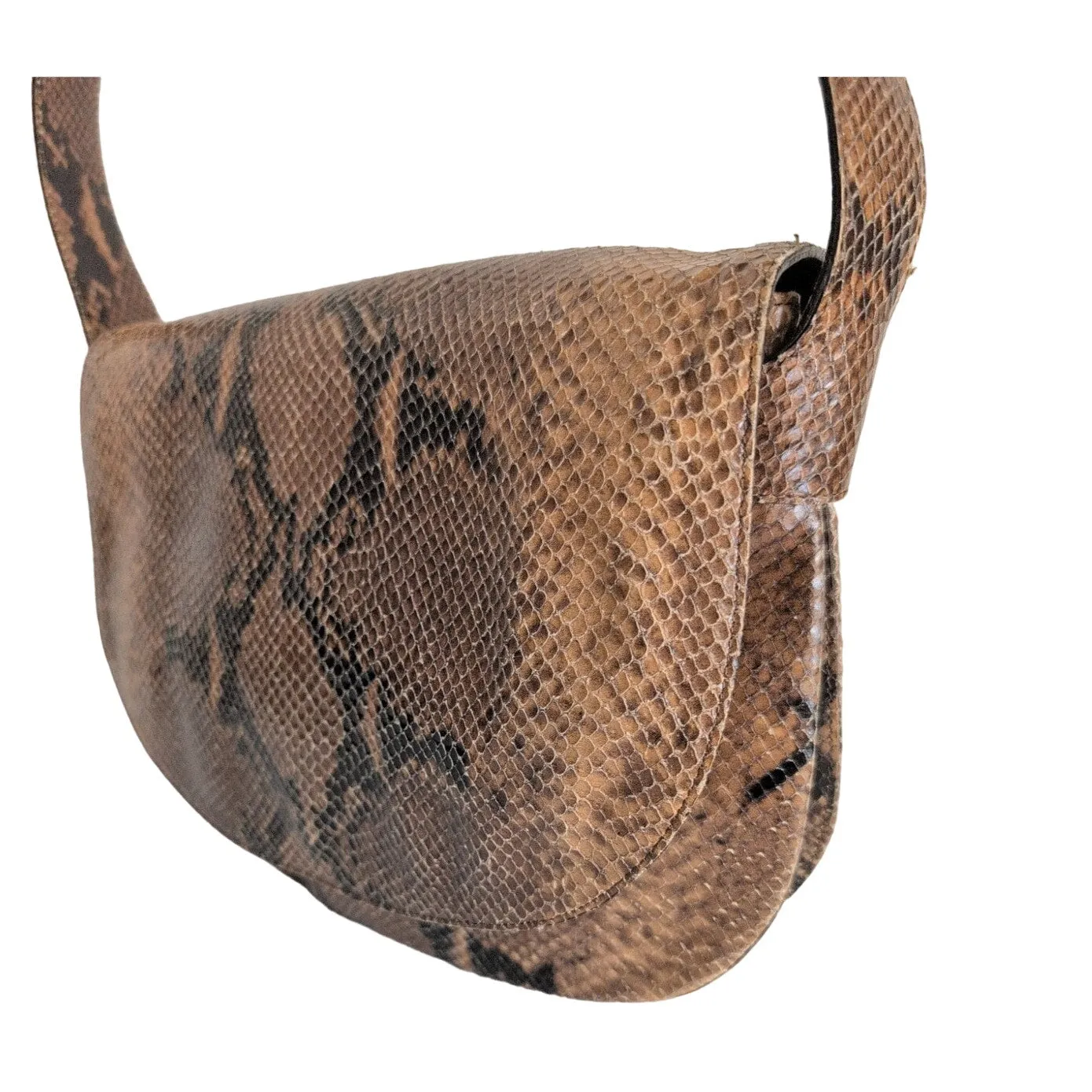 70s Snakeskin Leather Shoulder Bag Brown by Joan Helpern