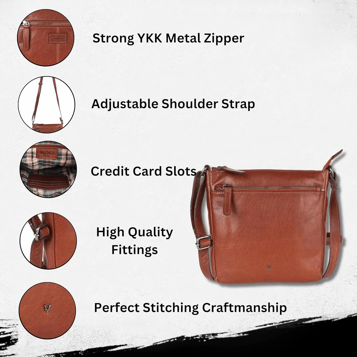 8.25 Inch Genuine Leather Crossbody Sling Bag for Women - Trendy Casual Office Bag with Adjustable Strap
