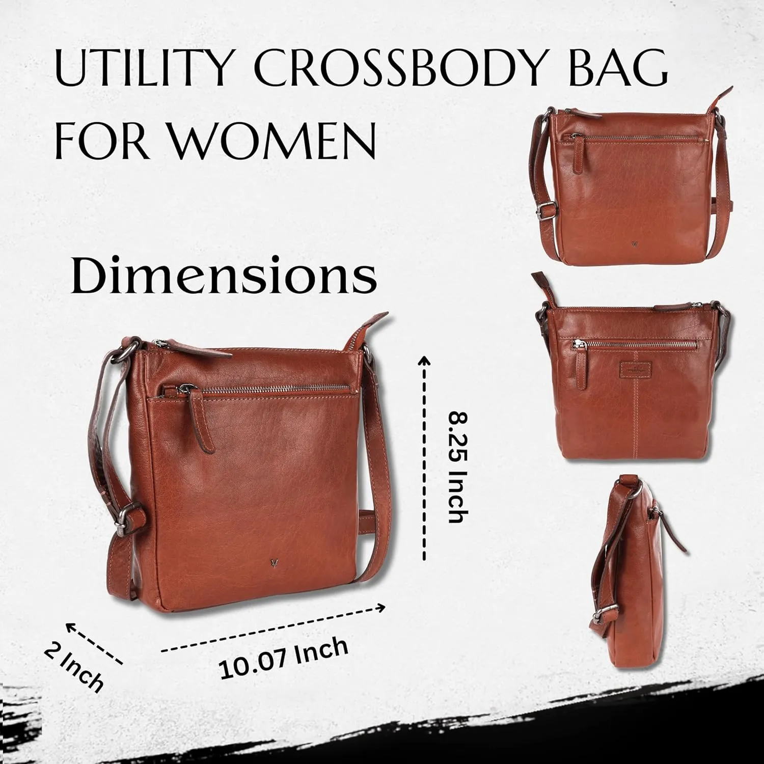 8.25 Inch Genuine Leather Crossbody Sling Bag for Women - Trendy Casual Office Bag with Adjustable Strap