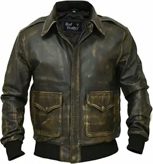 A2 Aviator Flying Pilot WWII Flight Aviator Bomber Jacket in Genuine Leather for Men