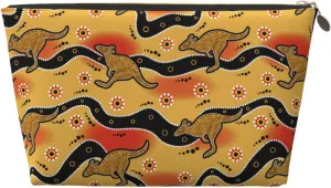Aboriginal Art Dotted Circles Kangaroo Colorful Small Makeup Bag For Purse,Leather Cosmetic Bags For Girls Women Zipper Travel Toiletry Pouch Makeup Bags