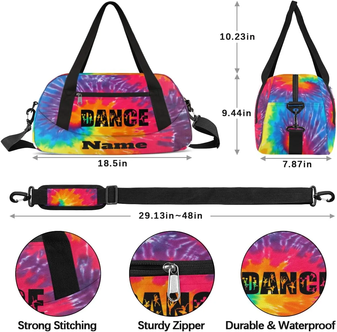 Abstract Art Swirl Tie Dye Custom Name Kids Duffel Bags Personalized Customized Gifts Sports Gym Bag Girls Dance Bag Overnight Weekender Sleepover Travel Tote Carry On Bag for Girls