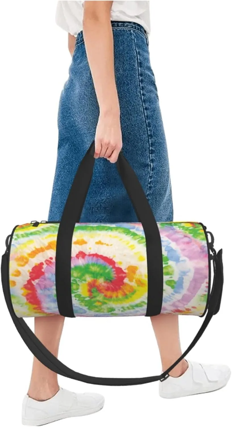 Abstract Colorful Tie Dye Round Travel Duffel Bag Large Capacity Gym Sports Bags for Hiking Vacation Trips