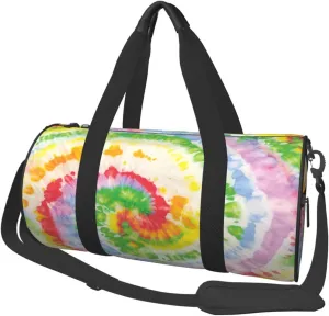 Abstract Colorful Tie Dye Round Travel Duffel Bag Large Capacity Gym Sports Bags for Hiking Vacation Trips
