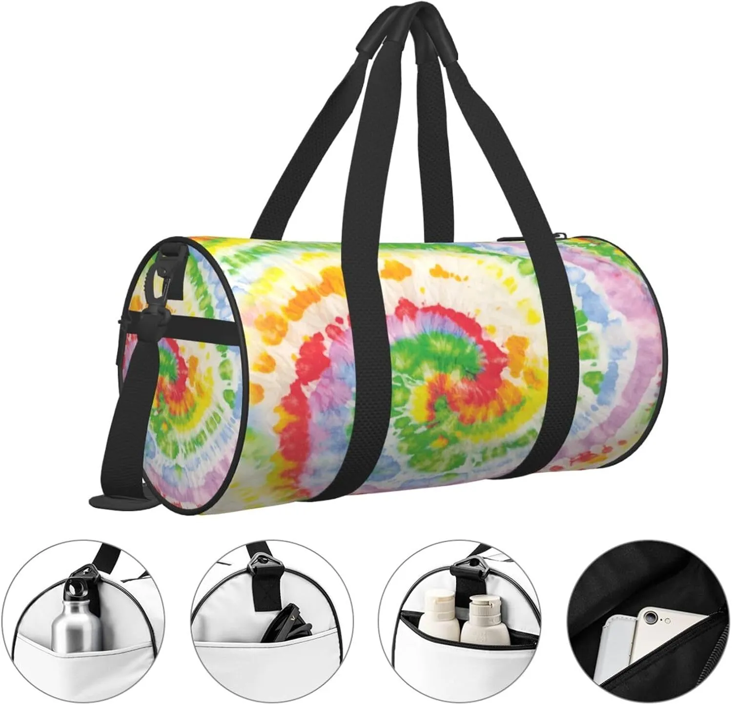 Abstract Colorful Tie Dye Round Travel Duffel Bag Large Capacity Gym Sports Bags for Hiking Vacation Trips