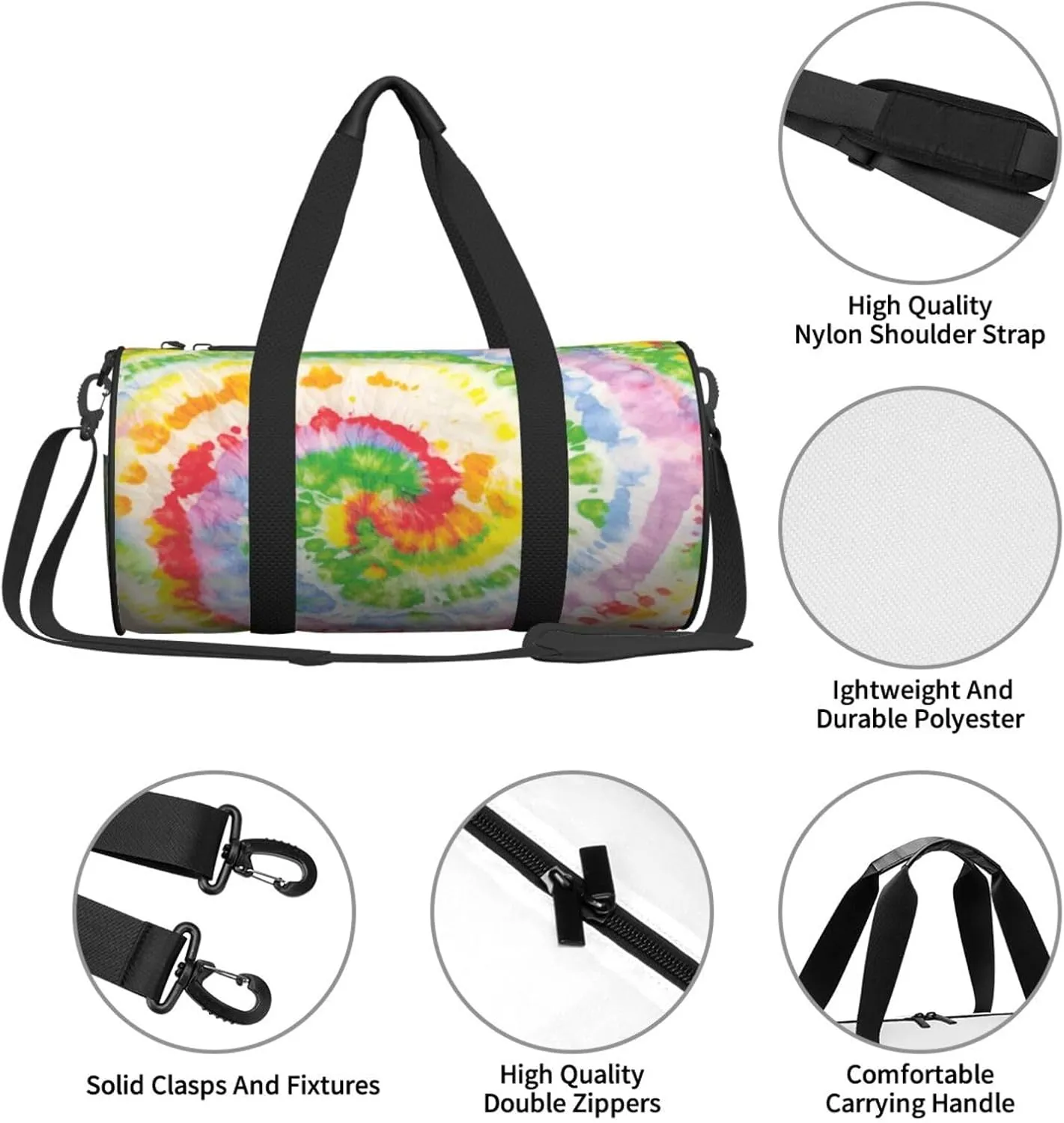 Abstract Colorful Tie Dye Round Travel Duffel Bag Large Capacity Gym Sports Bags for Hiking Vacation Trips