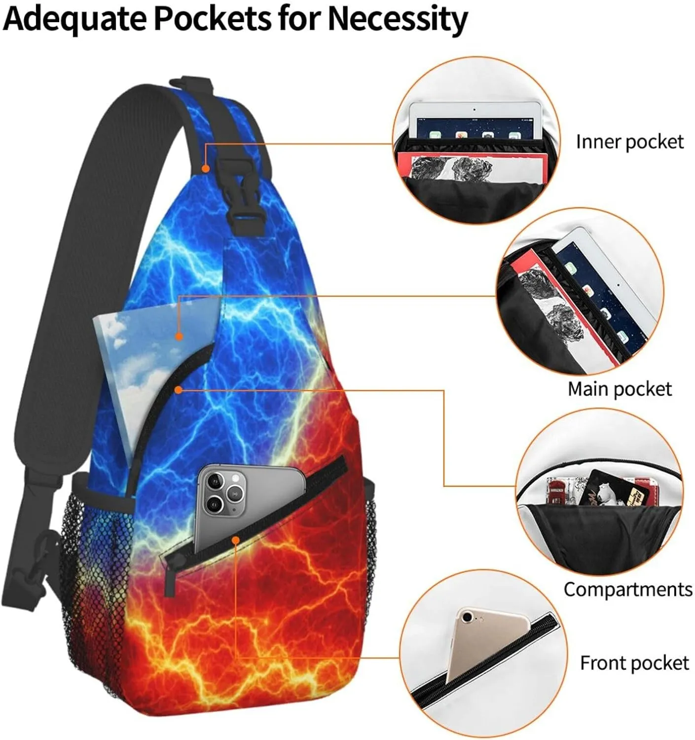 Abstract Rainbow Tie Dye Pattern Chest Bags Crossbody Sling Bag Shoulder Bag Travel Hiking Daypack For Men Women