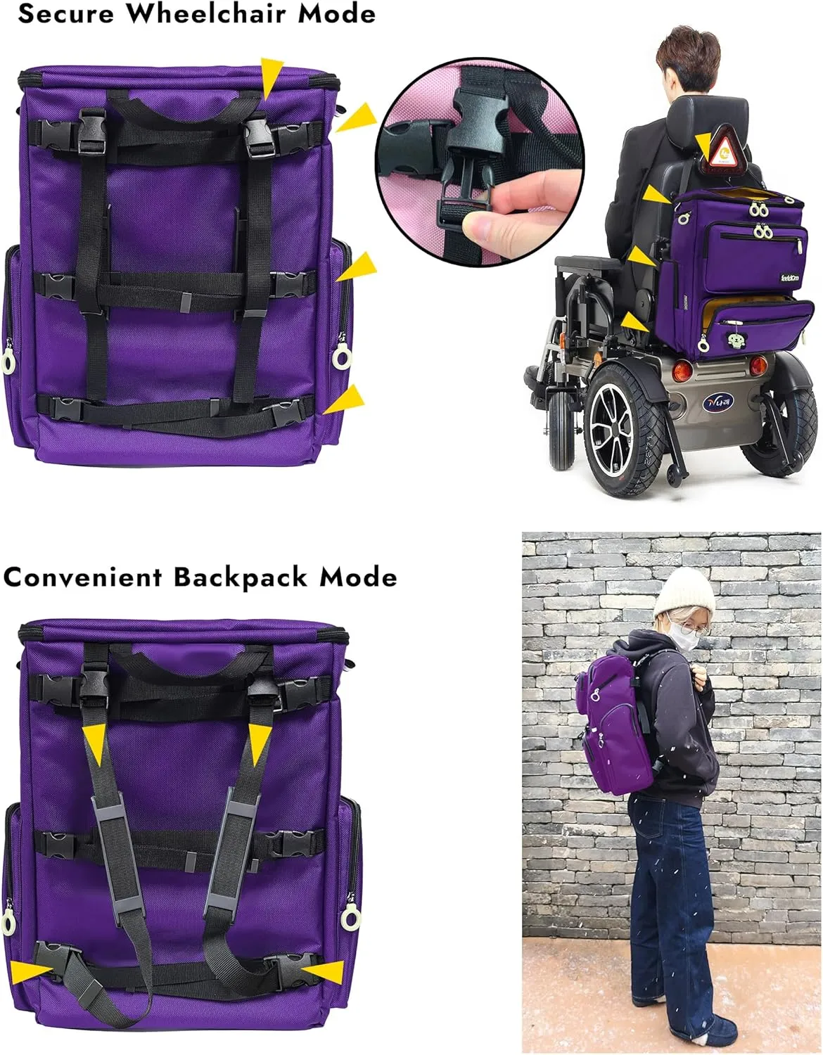 Adaptive Wheelchair Backpack for Back of Chair – 50L EZ-Access Feeding Tube & Respirator-Compatible Wheelchair Bag – Mobility Scooter & Electric Wheelchair Accessories, Space Black