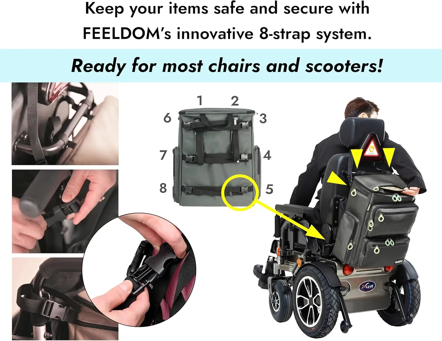 Adaptive Wheelchair Backpack for Back of Chair – 50L EZ-Access Feeding Tube & Respirator-Compatible Wheelchair Bag – Mobility Scooter & Electric Wheelchair Accessories, Space Black