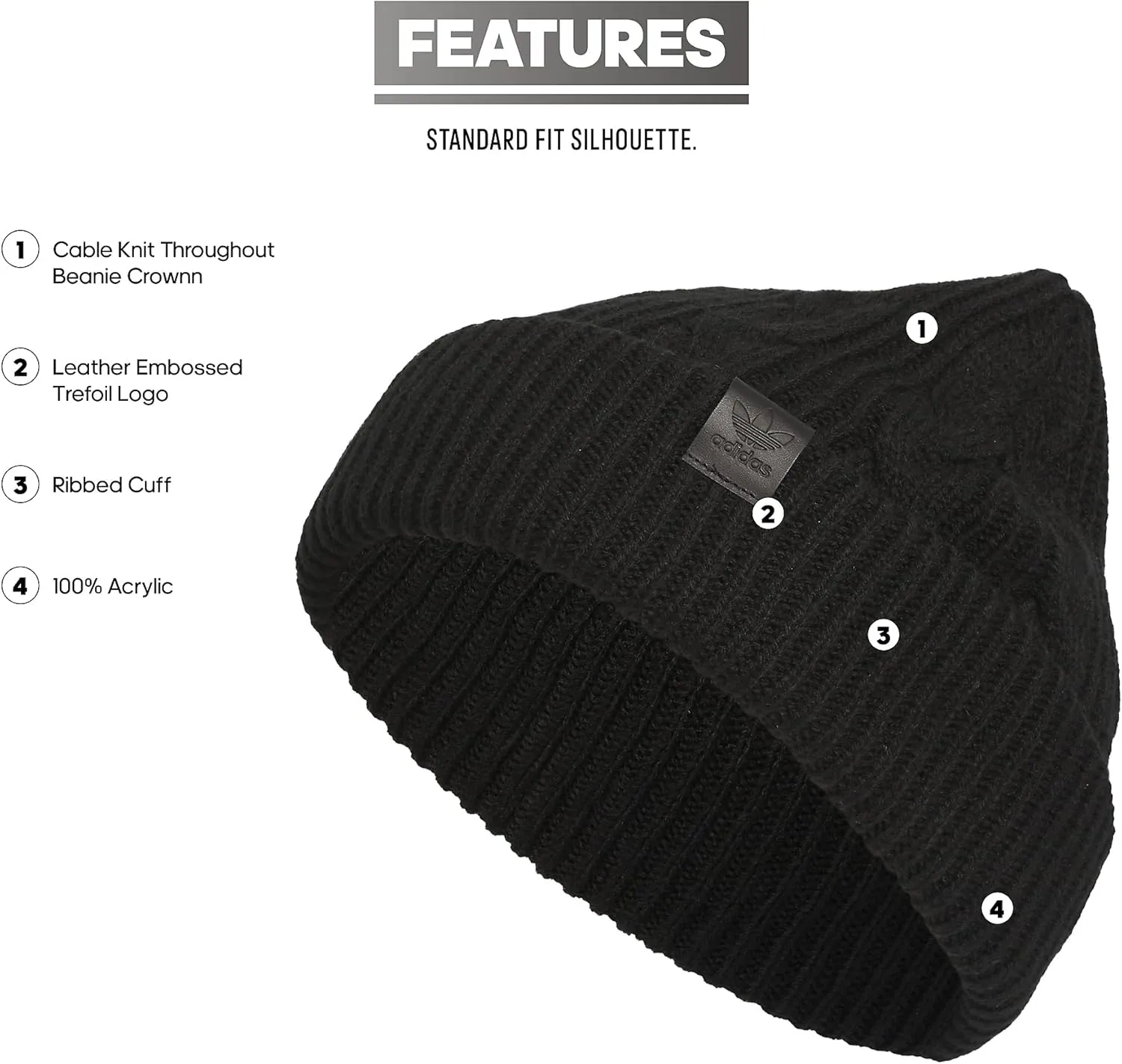 adidas Unisex-Adult Cable Knit Cuff Fold Beanie