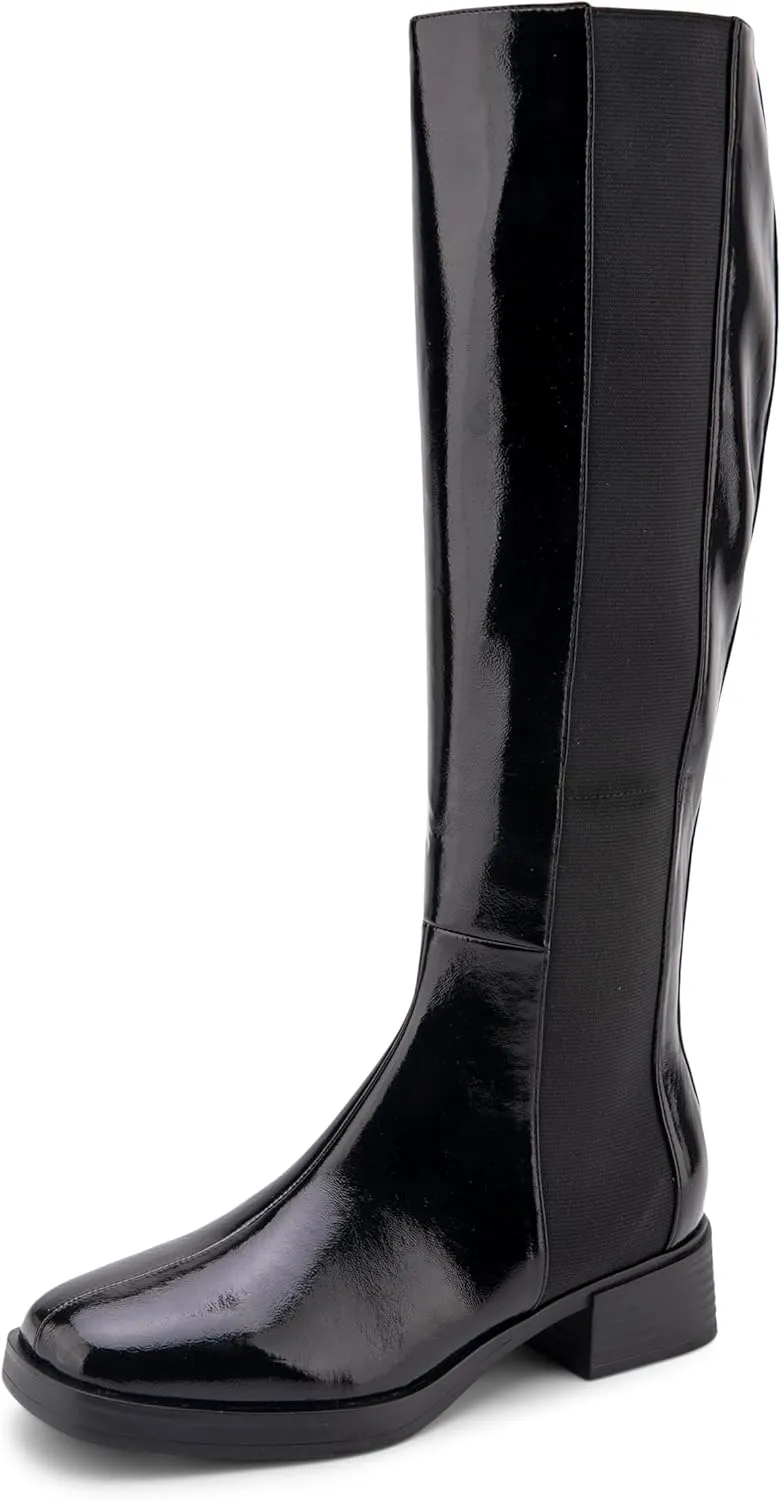 Aerosoles Women's DARIA Knee High Boot, Black Patent Crinkled Faux Leather, 9.5