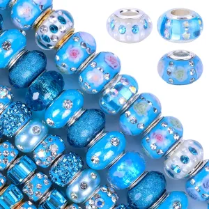 AIPRIDY 60 Pieces Girls' Lucky Beads Lover Amber Beads, Big Hole Spacer Beads European Craft Murano Beads for DIY Charms Bracelet Jewelry Making (Mix Style Aqua)