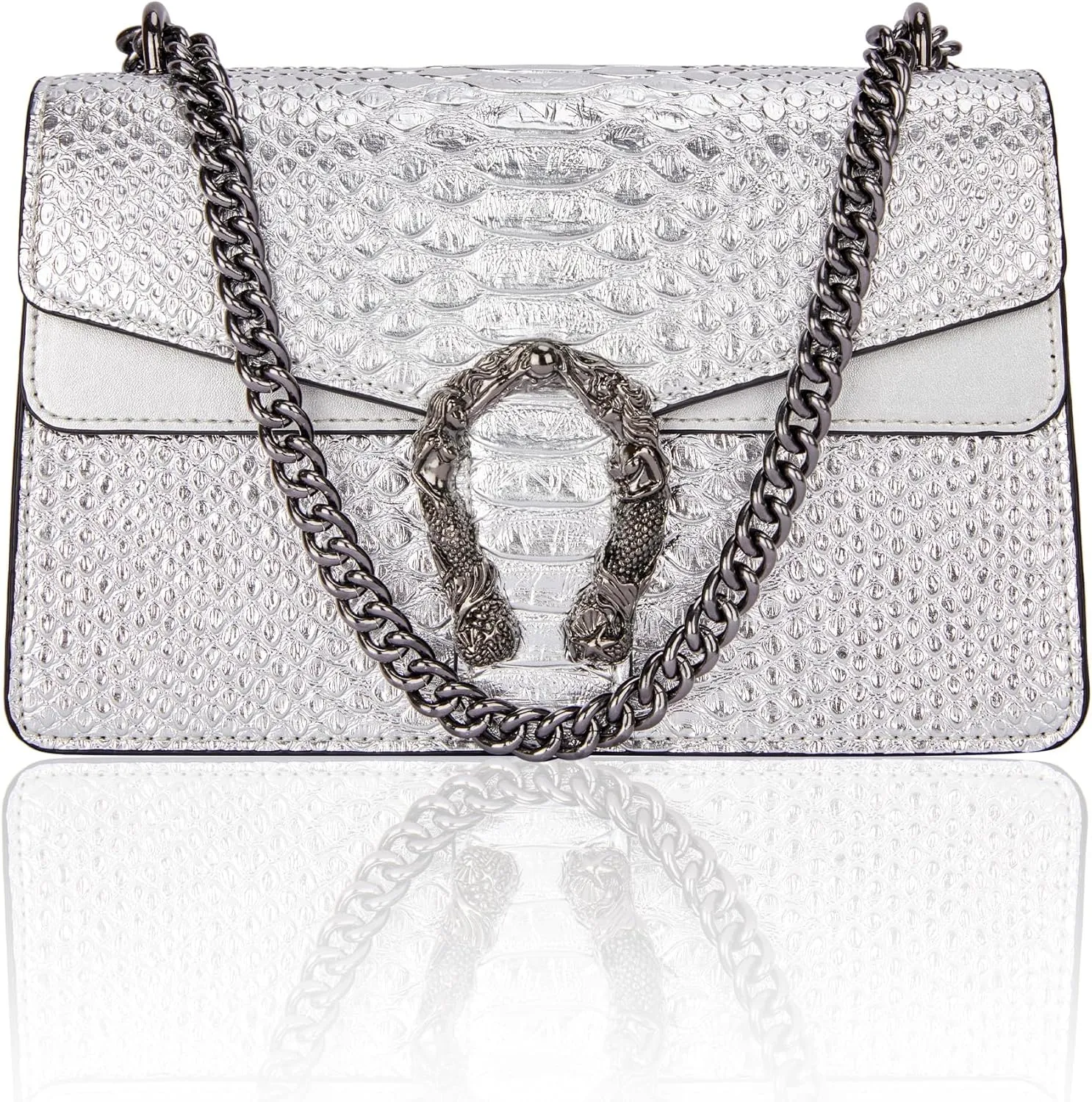 Aiqudou Crossbody Bag and Satchel Purse for Women - Fashion Snake Print Chain Purse Luxury PU Leather HandBag
