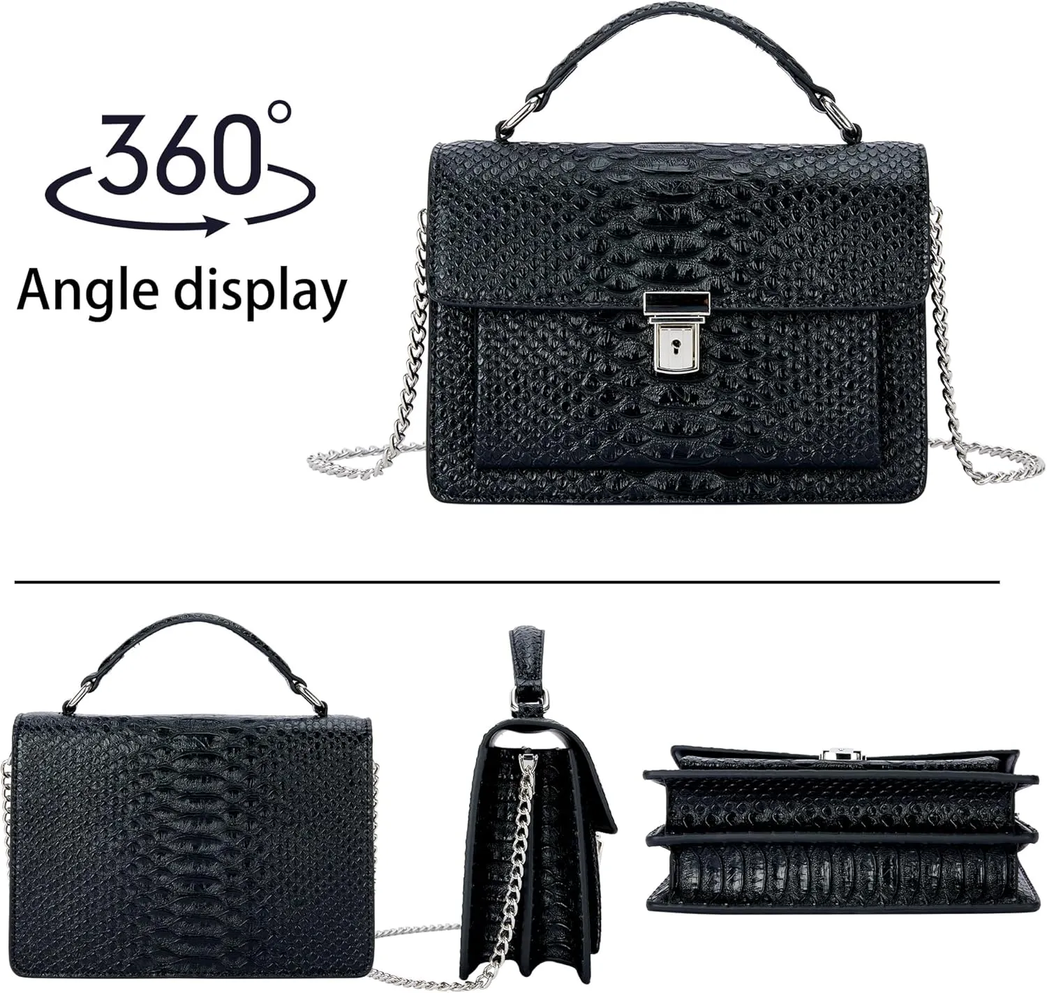 Aiqudou Crossbody Bag and Satchel Purse for Women - Fashion Snake Print Chain Purse Luxury PU Leather HandBag
