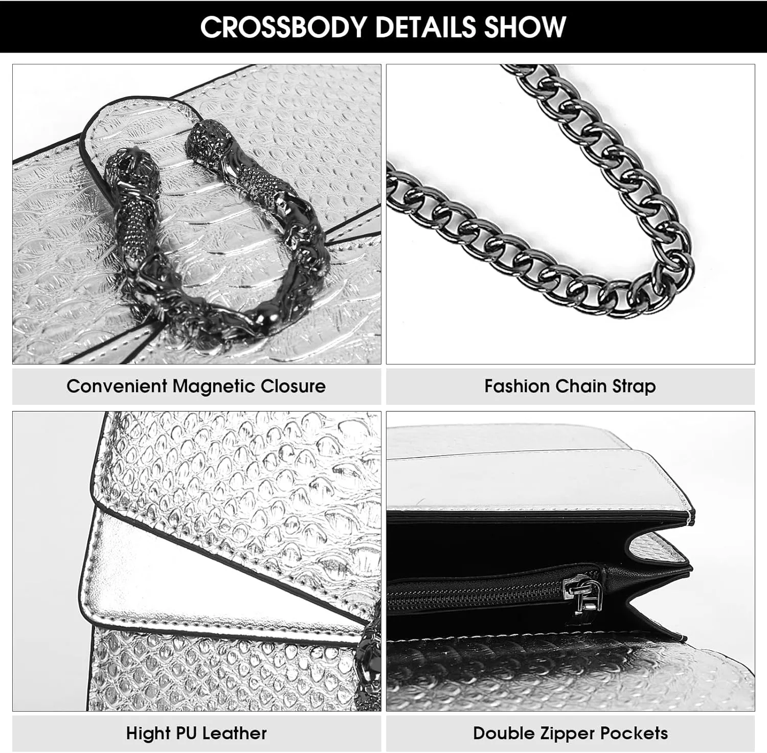 Aiqudou Crossbody Bag and Satchel Purse for Women - Fashion Snake Print Chain Purse Luxury PU Leather HandBag