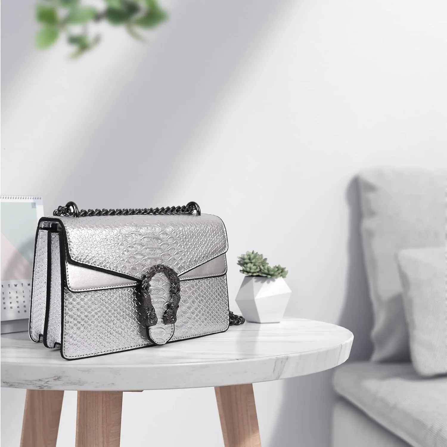 Aiqudou Crossbody Bag and Satchel Purse for Women - Fashion Snake Print Chain Purse Luxury PU Leather HandBag