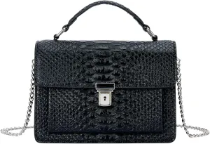 Aiqudou Crossbody Bag and Satchel Purse for Women - Fashion Snake Print Chain Purse Luxury PU Leather HandBag